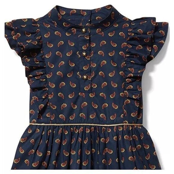 Janie & Jack Toddler Girl Navy Blue Ruffled Paisley Dress - Picture 3 of 11